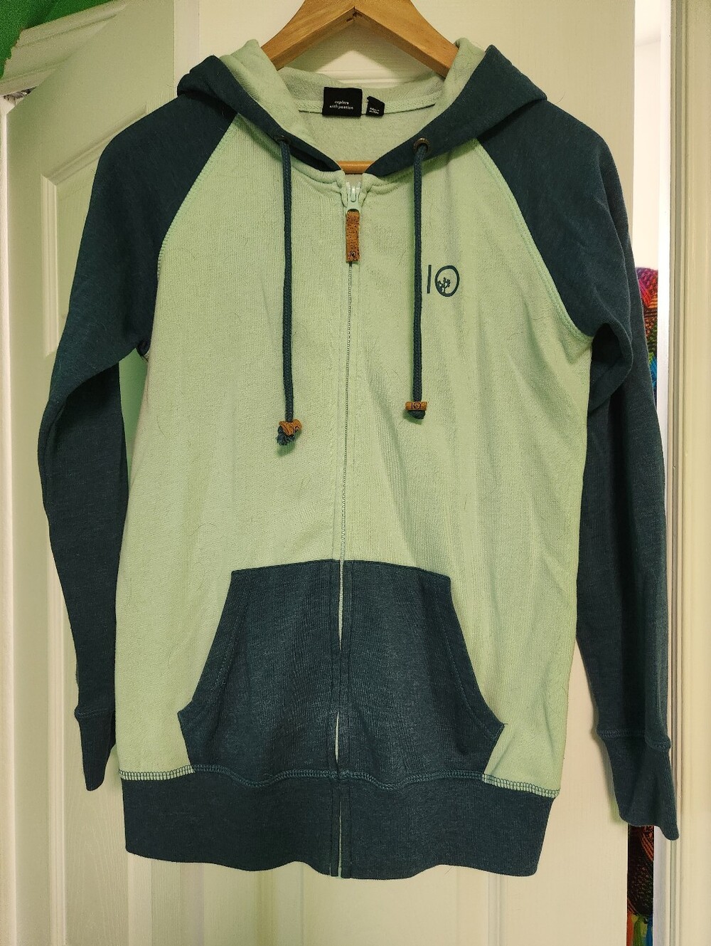 Tentree Lightweight Colourblock Navy And Mint Green Full Zip Hoodie Size XS
